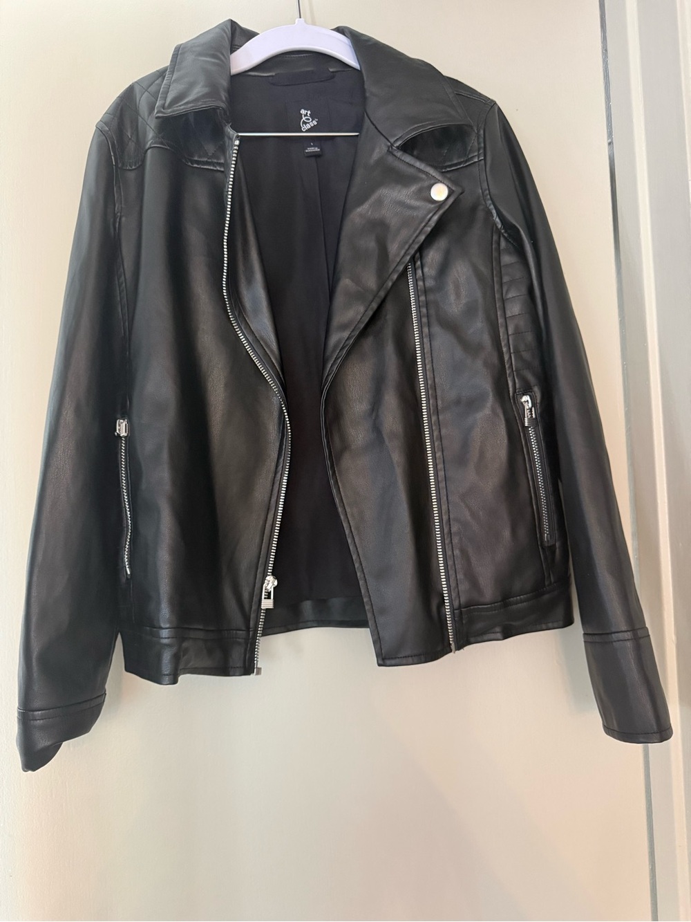 art class Black Faux Leather Moto Jacket with Zipper Details